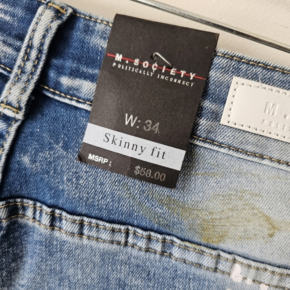 Skinny Fit Distressed Blue Denim Shorts with Stretch - Picture 12 of 15